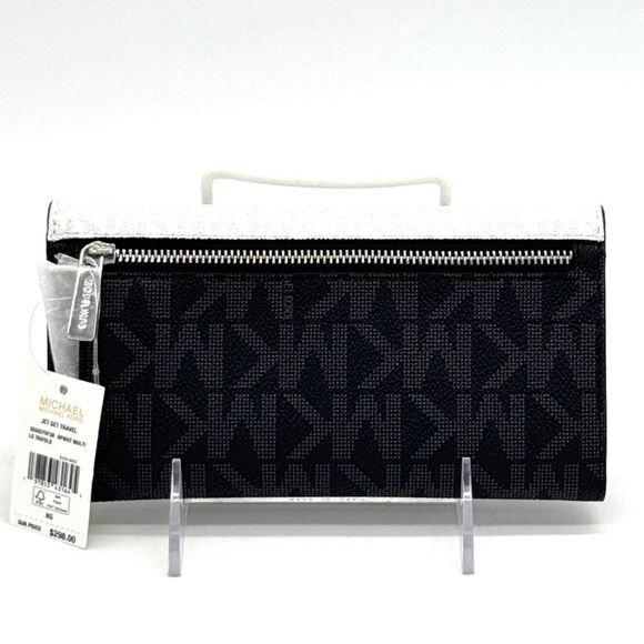 Michael Kors Jet Set Large Signature Logo TriFold Wallet Optic White Multi - Picture 5 of 10